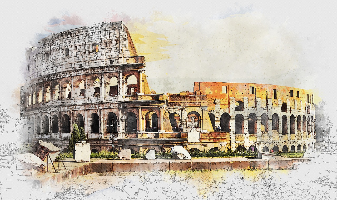 Рисунок акварелью на тему Древнего Рима