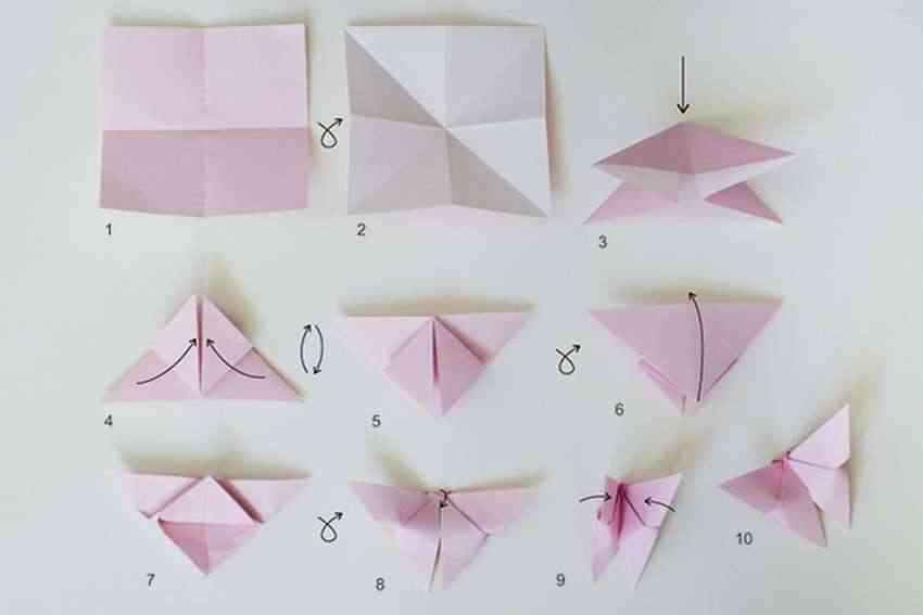 Пошаговая схема как сделать бабочку оригами